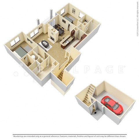 Floor plan for 2 beds, 2 baths, 1268 sqft